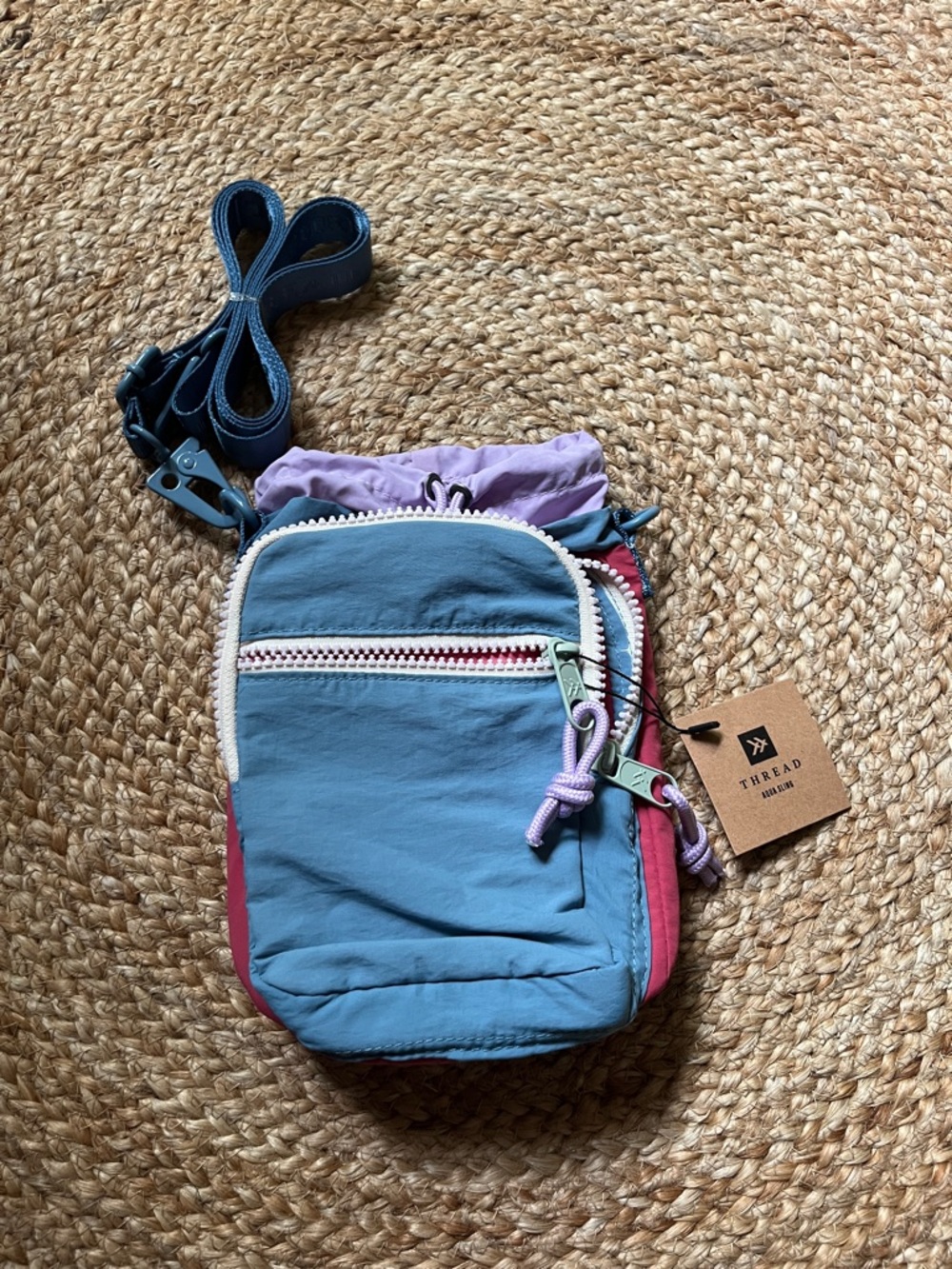 Thread Wallets Blue, Lavender & Pink Colorblock Water Bottle Crossbody